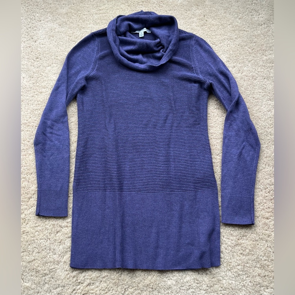 Adrienne Vittadini Women’s Purple Ribbed Cowl Neck Tunic Sweater - XS - EUC